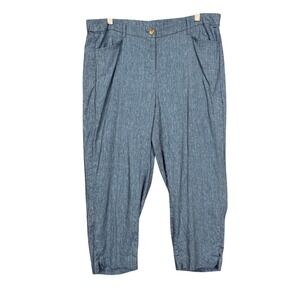 J Jill Pants Womens XLP Petite Blue Linen Blend Stretch Cropped Tapered Chambray